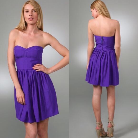 Rebecca Taylor 100% Silk Perfect Party Dress Strapless Violet Purple 2 - Picture 1 of 12